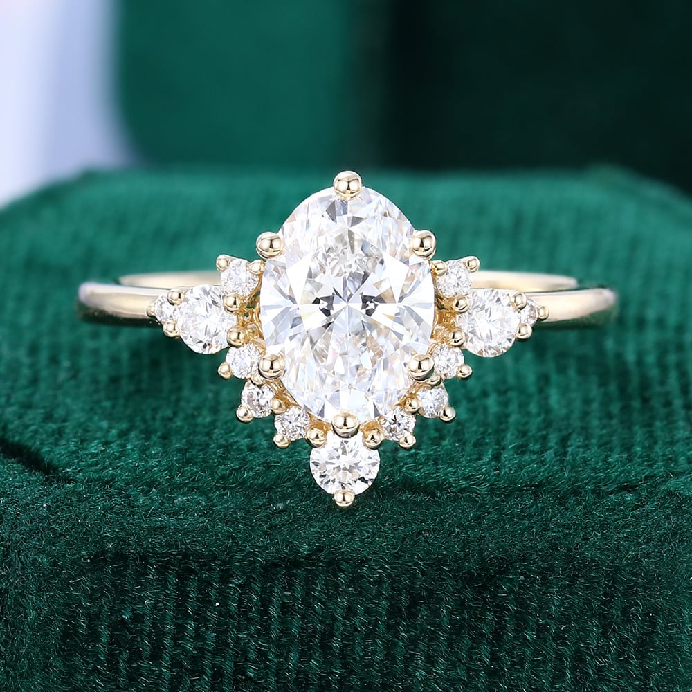 1.5CT Oval Cut Lab Diamond Bottom Cluster Engagement Ring